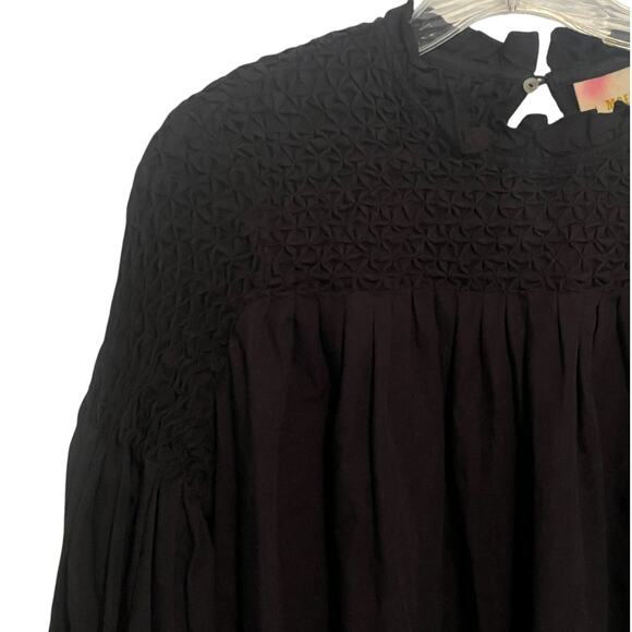 Maeve for Anthropologie Modern Peasant Top Womens Size 6 Black Smocked Cotton - Picture 3 of 8